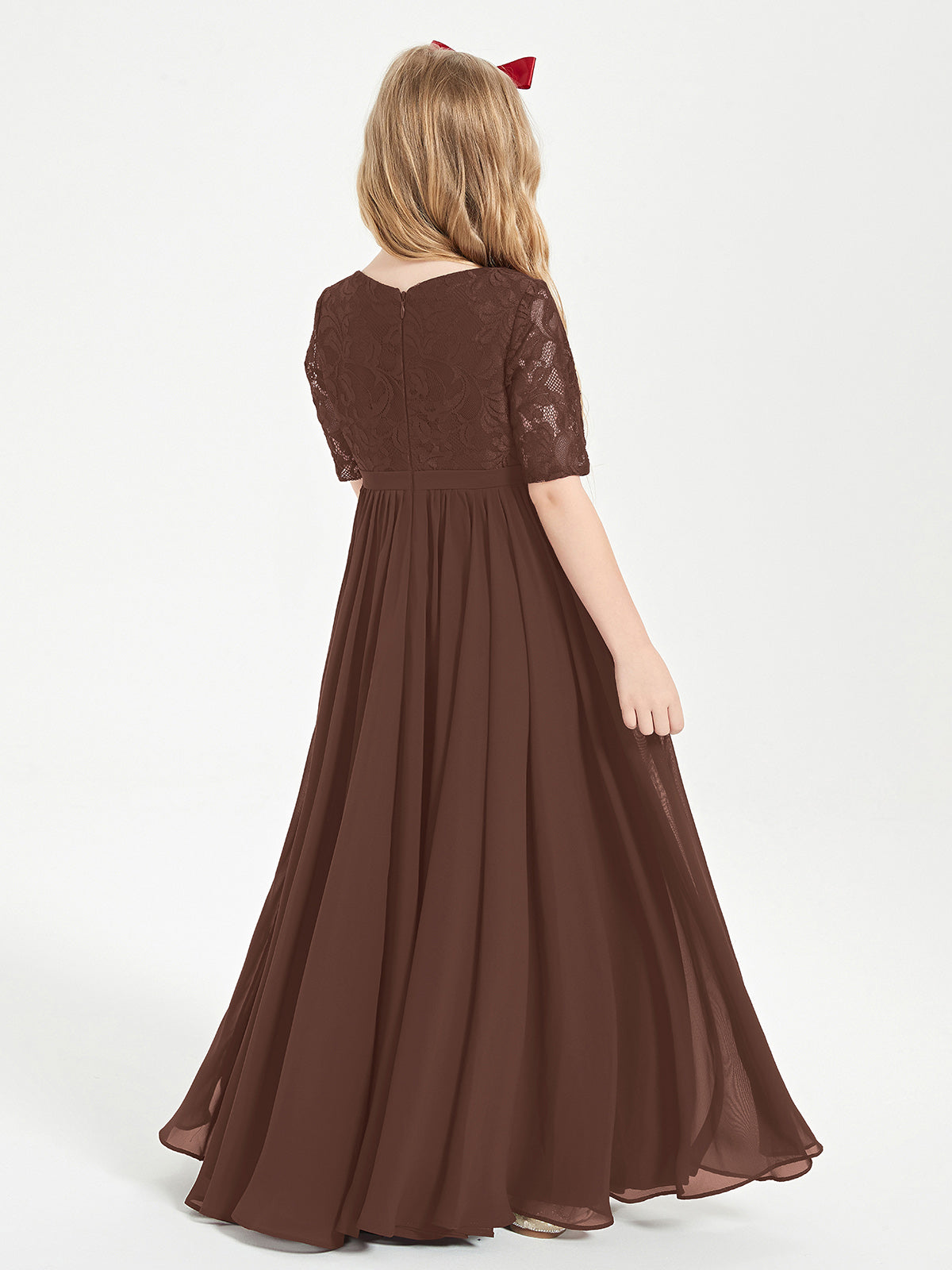 Lace Top Half Sleeved Junior Bridesmaids Dresses Chocolate